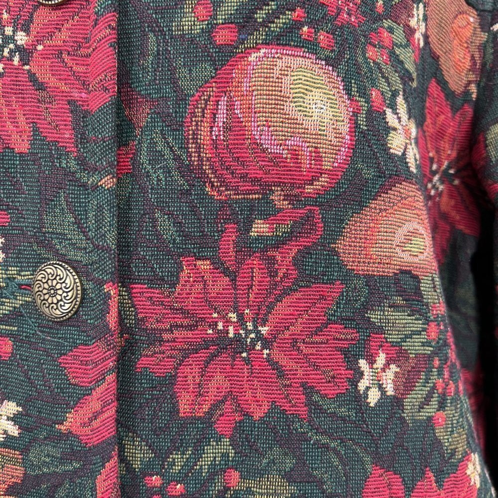 Vintage Tapestry Trucker Jacket Poinsettia Christmas Holiday Size PL Grandmacore - Picture 5 of 8